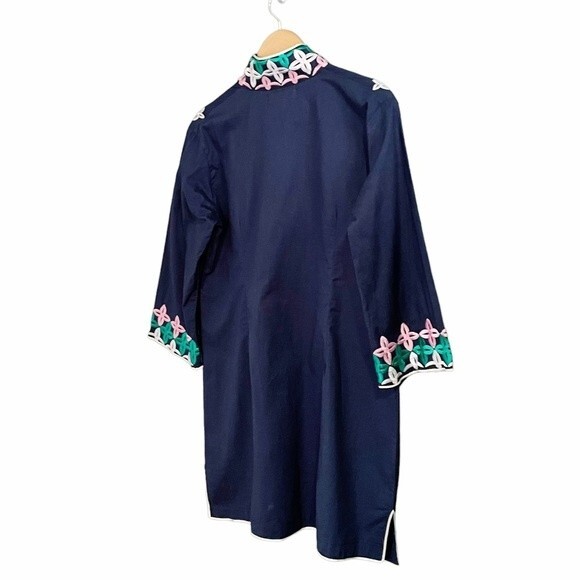 Jude Connally Embroidered Cotton Navy 3/4 Sleeve Tunic Women’s Size Medium - Picture 8 of 13